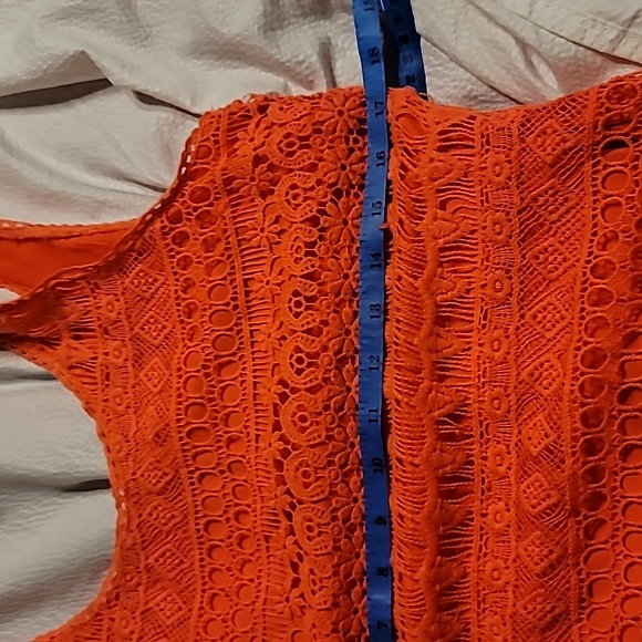 MACRAME boho y2k neon tangerine pull on detail hem dress - Picture 6 of 10